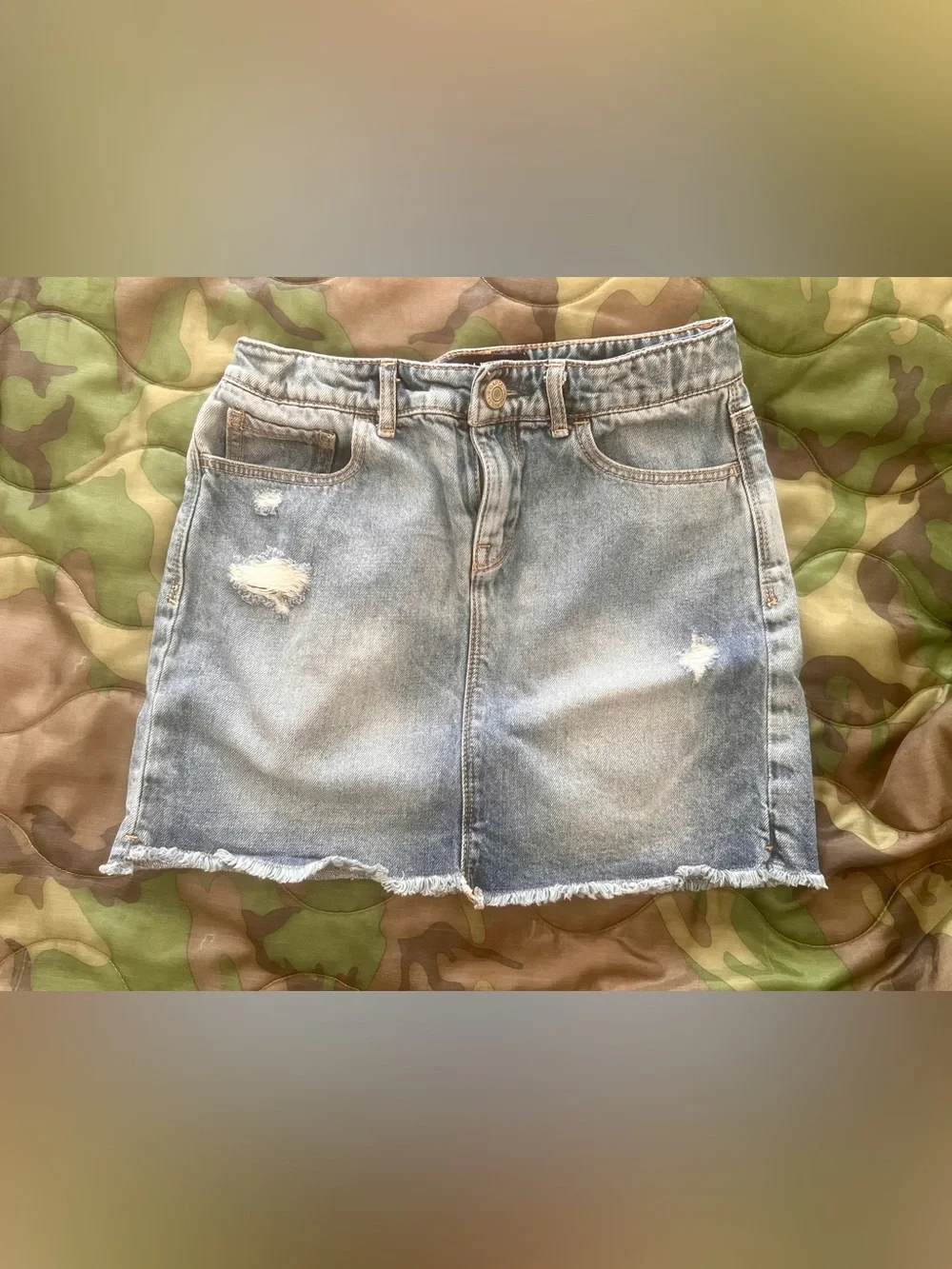 GAP Kids Distressed Denim Mini Skirt Adjustable Waist Size 10